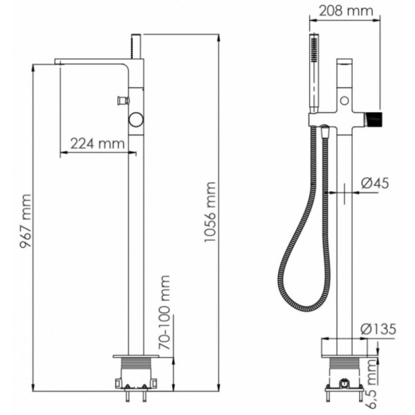 смеситель напольный для ванны wasserkraft ems 7621