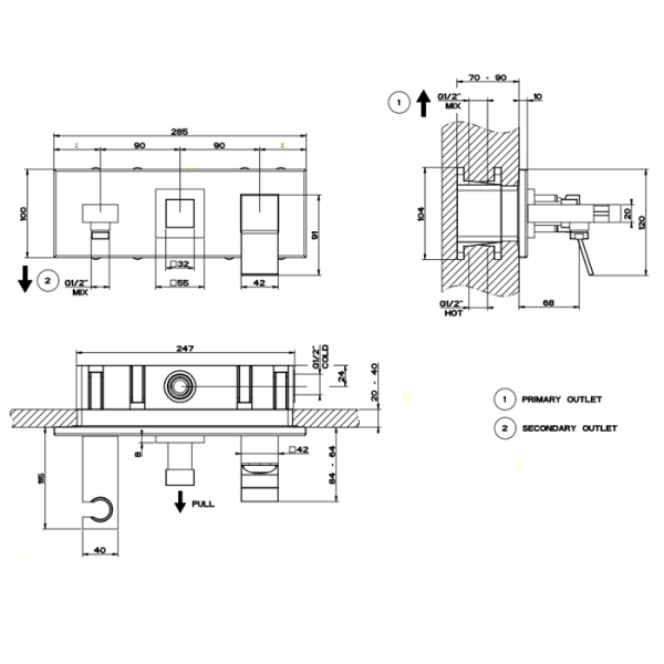 смеситель для ванны с душем gessi rettangolo k 53141#031