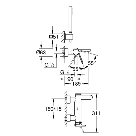 смеситель для ванны grohe plus 33547003