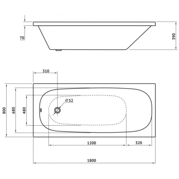 акриловая ванна berges nelu 180x80 050021 без гидромассажа