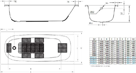 стальная ванна blb universal hg b60h 160x70 без гидромассажа с шумоизоляцией