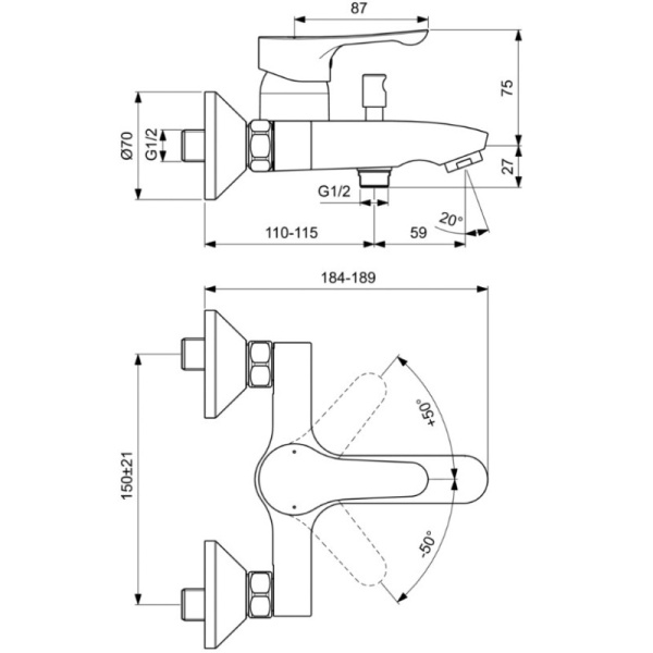 смеситель для ванны ideal standard alpha bc654aa