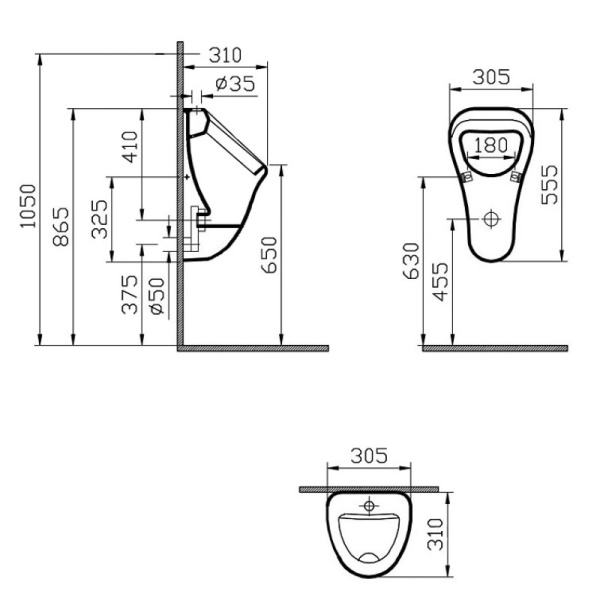 писсуар подвесной vitra arkitekt 6202b003-0198, с внешним подводом воды