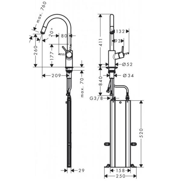 смеситель для кухни hansgrohe talis m52 73864000, хром