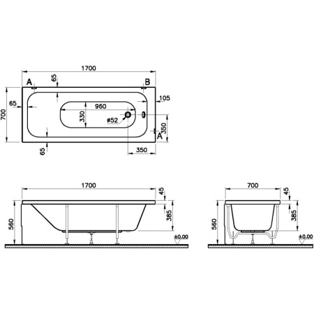 акриловая ванна vitra optimum neo 170x70 64530001000 без гидромассажа