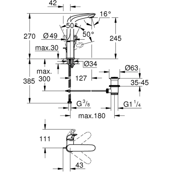 смеситель для раковины с донным клапаном grohe eurostyle new 23569003