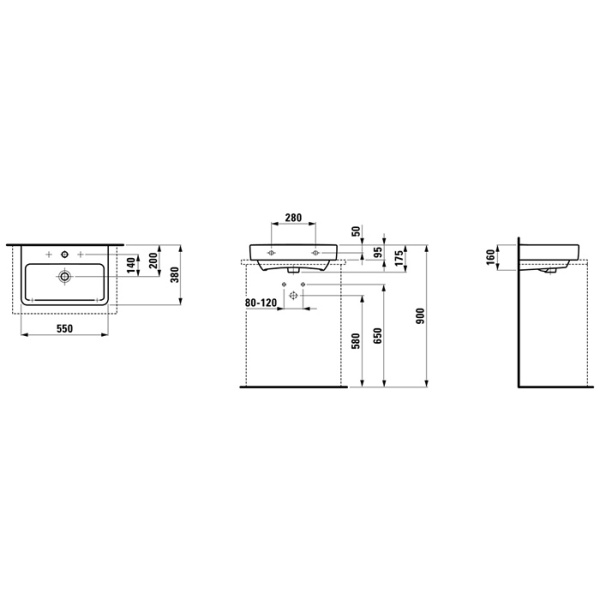laufen laufen pro раковина накладная пристенная 55x38x9.5см, с 1 отв., цвет: белый