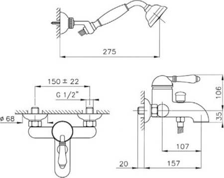 смеситель для ванны с душем nicolazzi el capitan 3401bz75