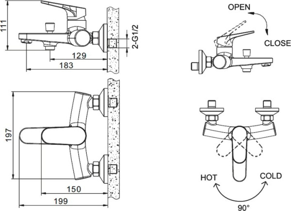 смеситель для ванны bravat eler f6191238bm-01-rus