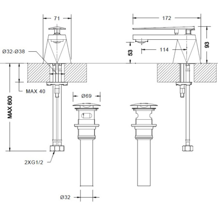 смеситель для раковины bravat diamond f118102c-eng хром