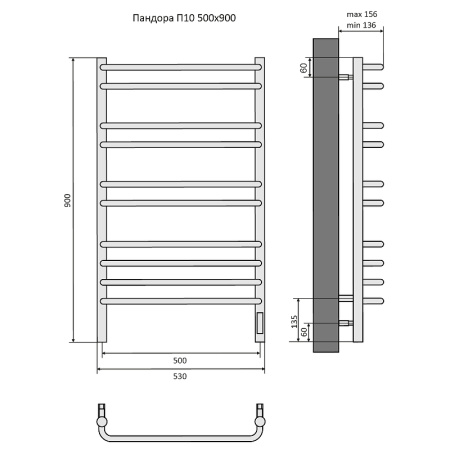 электрический полотенцесушитель aquatek пандора п10 500x900 aq el rpc1090ch хром