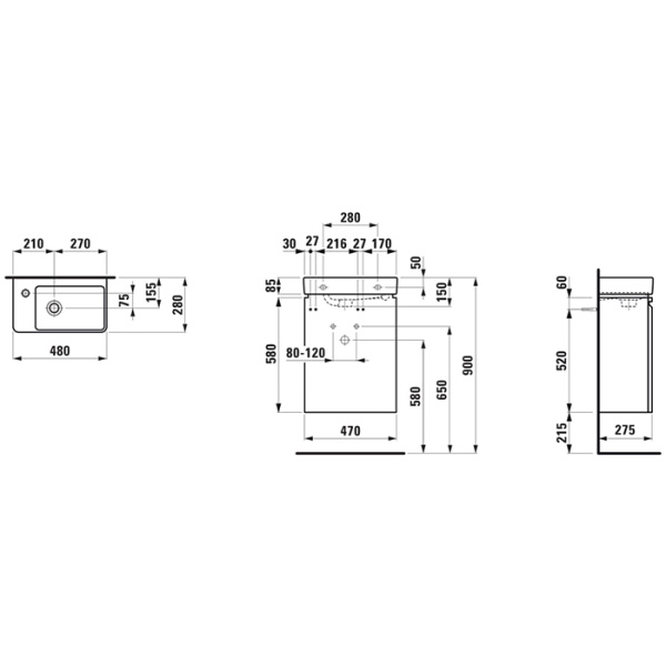 тумба с раковиной laufen pro s 8.6296.5.463.104.1 48х28х69см, подвесная, цвет: белый матовый