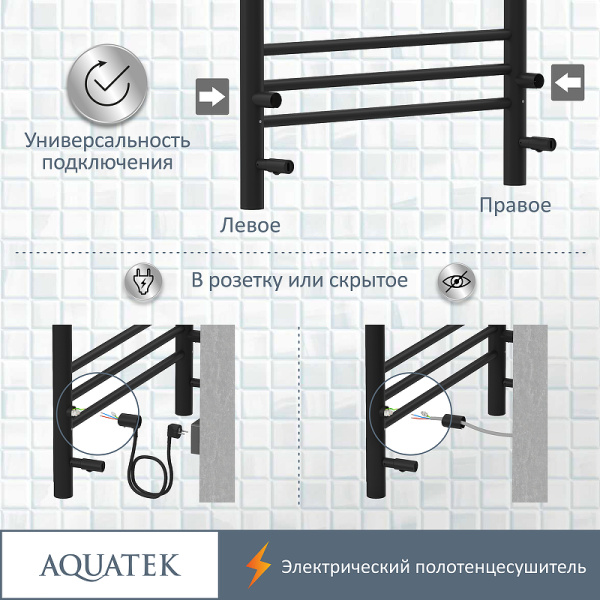 электрический полотенцесушитель aquatek пандора п7 500x700 aq el rpc0770bl черный муар