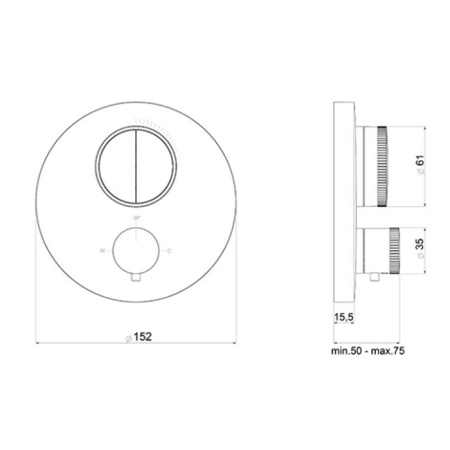 смеситель almar push round core e176632.cr для душа, встраиваемый, термостатический, внешняя часть, на 2 выхода, цвет хром