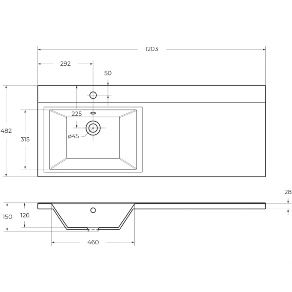 раковина полувстраиваемая belbagno 120 l bb1200/480-lv-mr-l белая