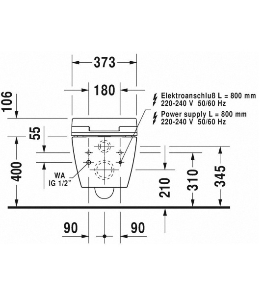унитаз подвесной duravit me by starck 2529592000, для крышки-биде sensowash, с креплением, цвет белый