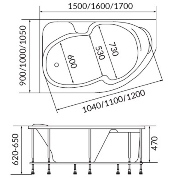 акриловая ванна 1marka diana 150x90 l 01ди1590л / у97574 без гидромассажа