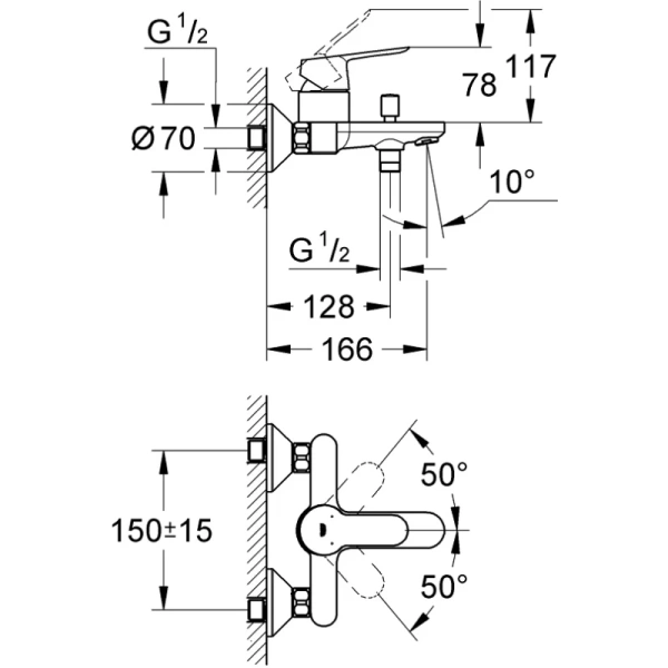 смеситель для ванны grohe bauedge 23334000