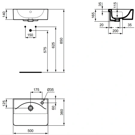 раковина 50х36 см ideal standard connect cube e779501