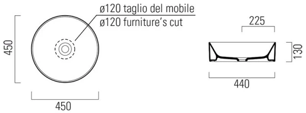 раковина gsi kube x 942726 накладная, ø45 см, ardesia opaco (черный матовый)