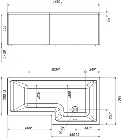 акриловая ванна marka one linea 165x85 см r, 01лин16585п без гидромассажа