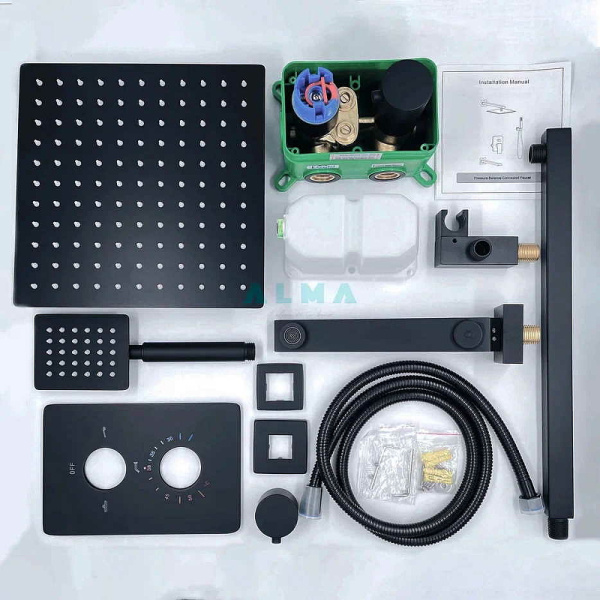 душевая система almaes weber tvz-0808 термостат, черный матовый