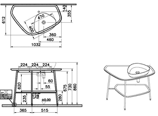 тумба под раковину vitra plural, 103,2 см, с керамической столешницей, белая матовая, левая/правая