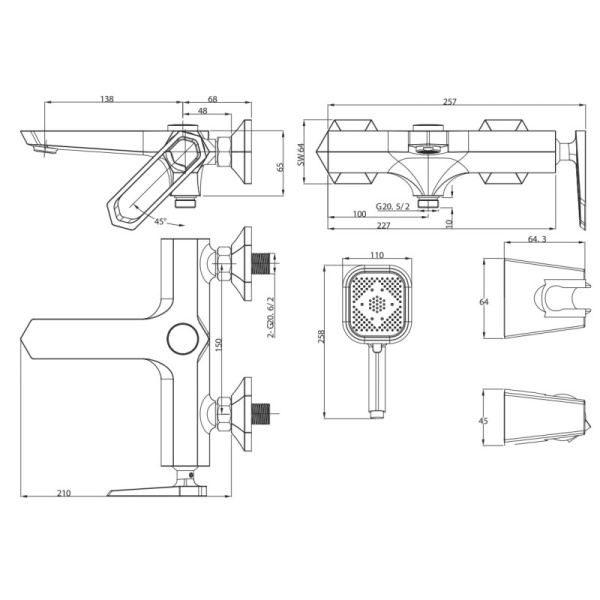 смеситель для ванны lemark prizma lm3914c хром