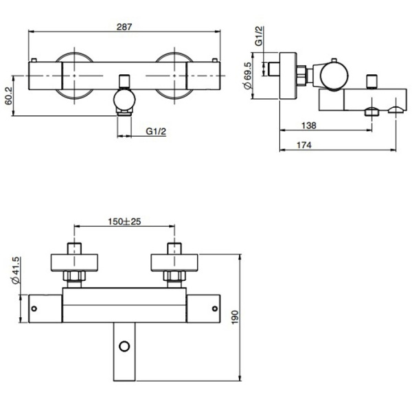 смеситель для ванны fima carlo frattini fimatherm f4284/1cr термостатический