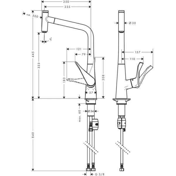 смеситель для кухни hansgrohe metris select m71 14786000